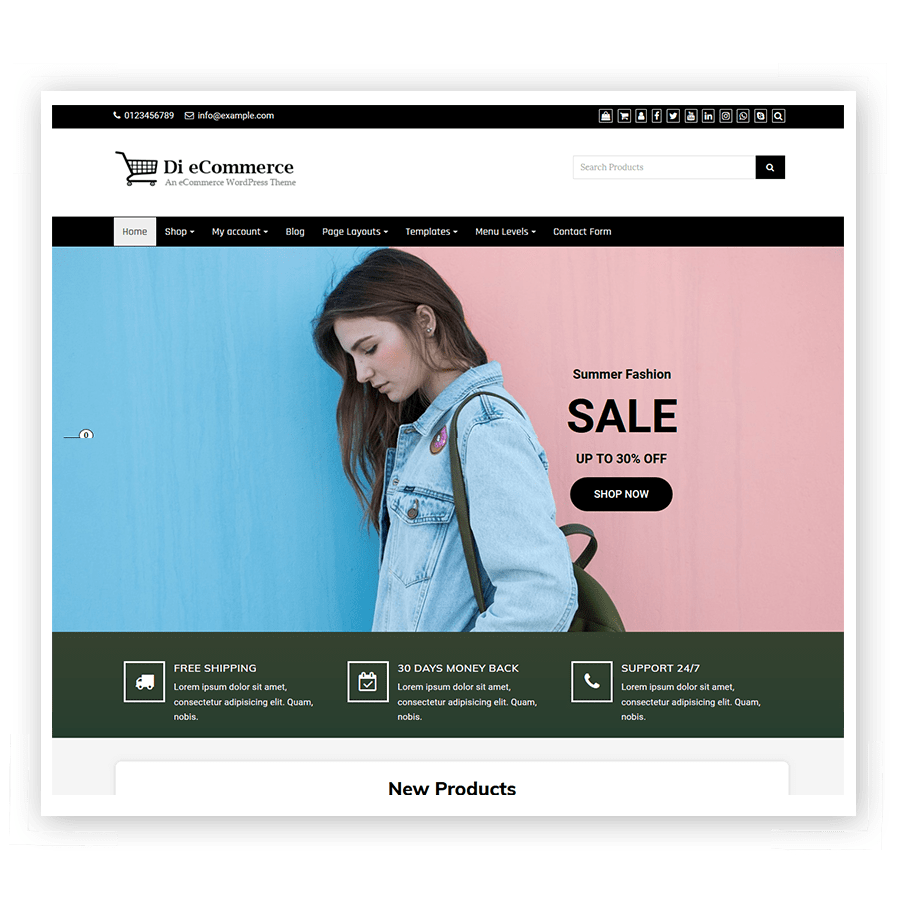 Di eCommerce Theme for online product selling and services.